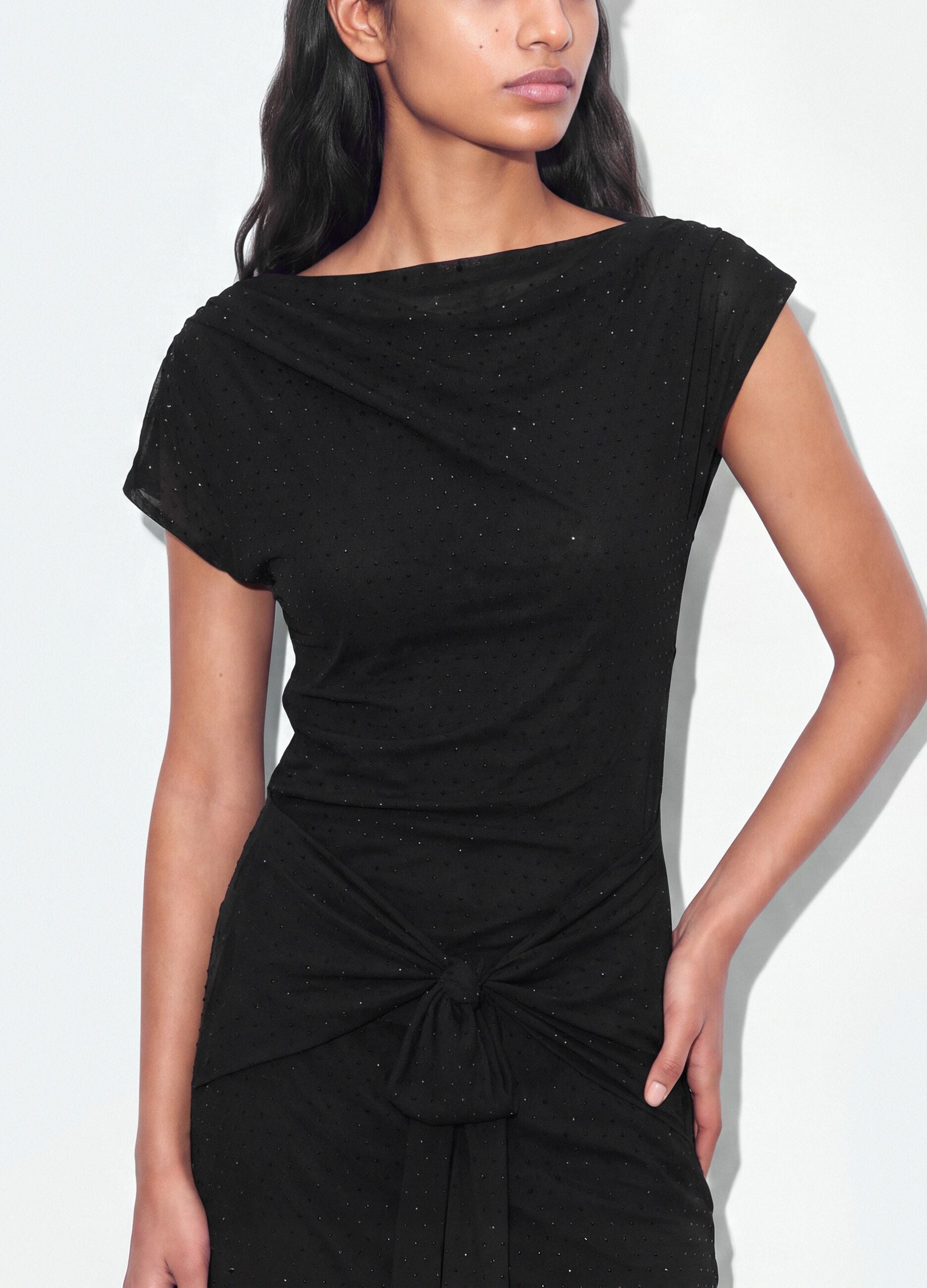 Black stretch dress with draped detail, regular fit