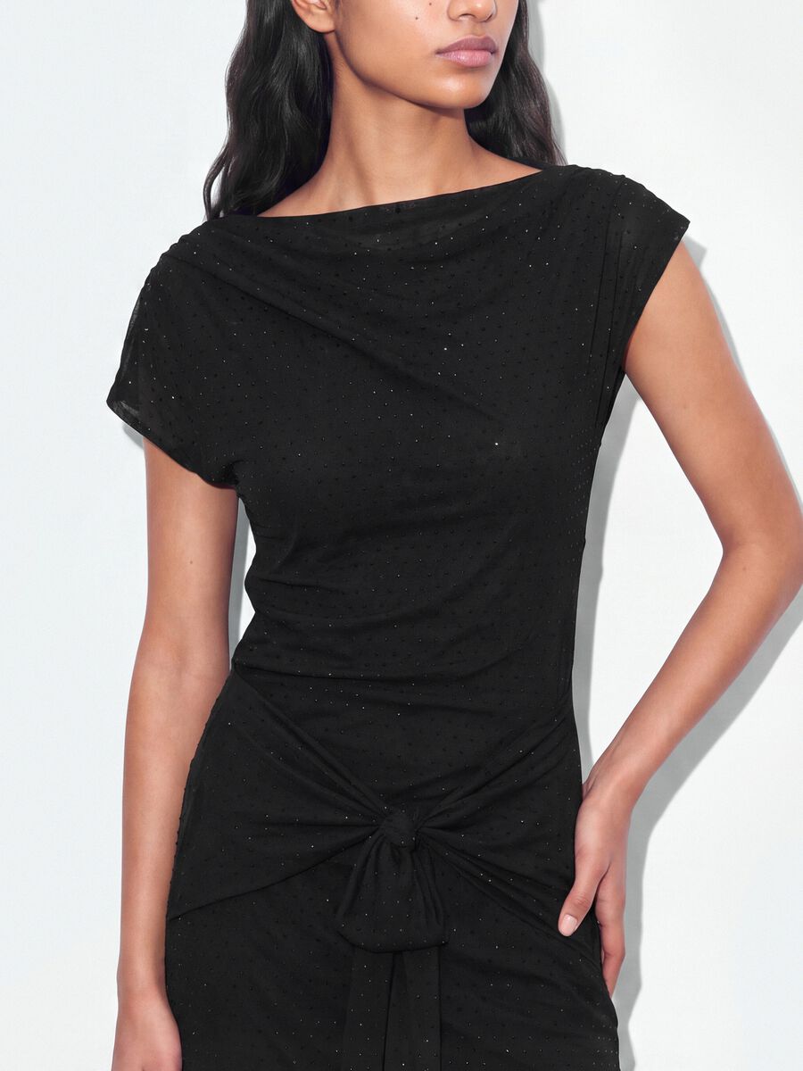 Black stretch dress with draped detail, regular fit_2