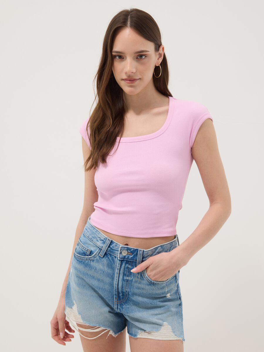 Pink stretch-cotton T-shirt_0