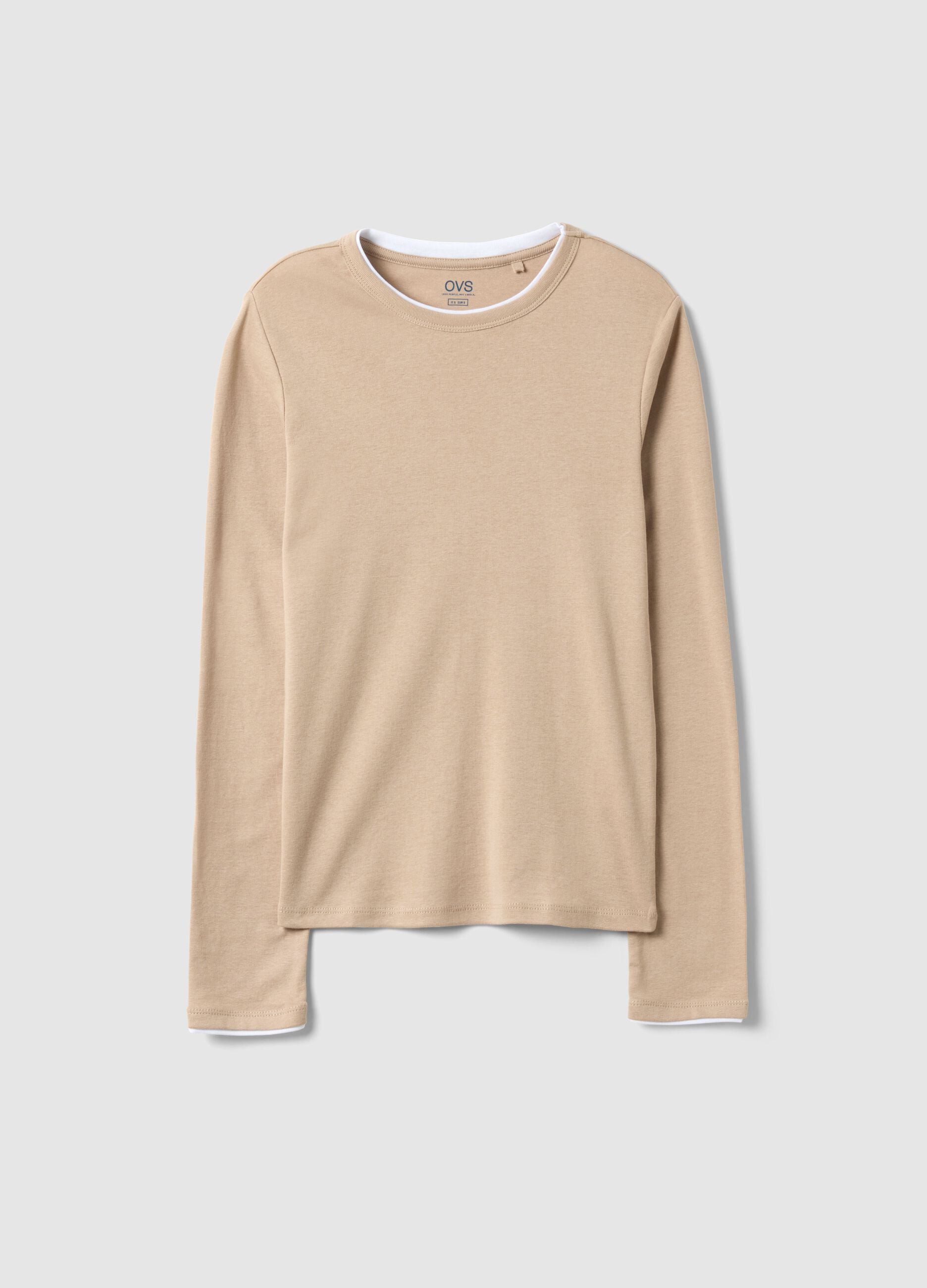Beige pure cotton long sleeve shirt regular fit