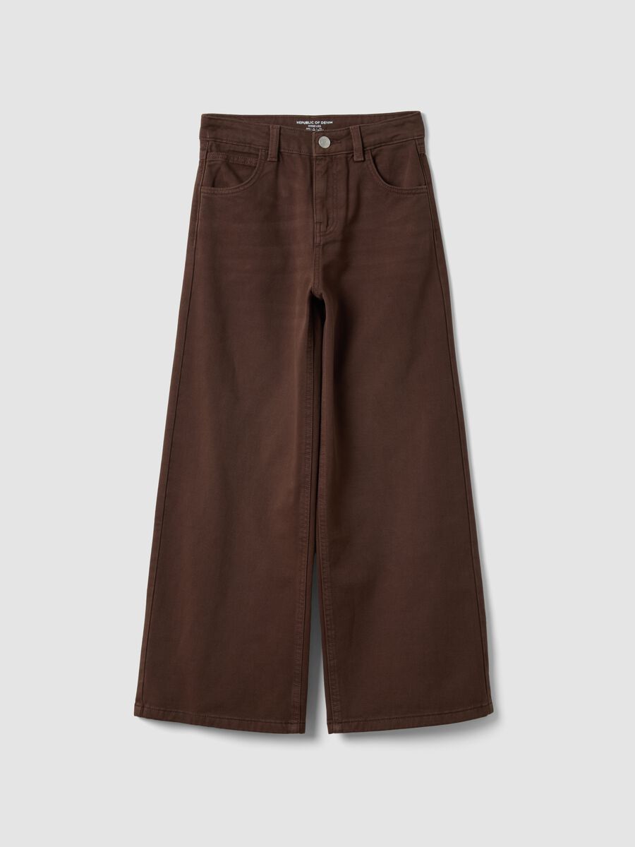 Brown wide-leg jeans in pure cotton twill_3
