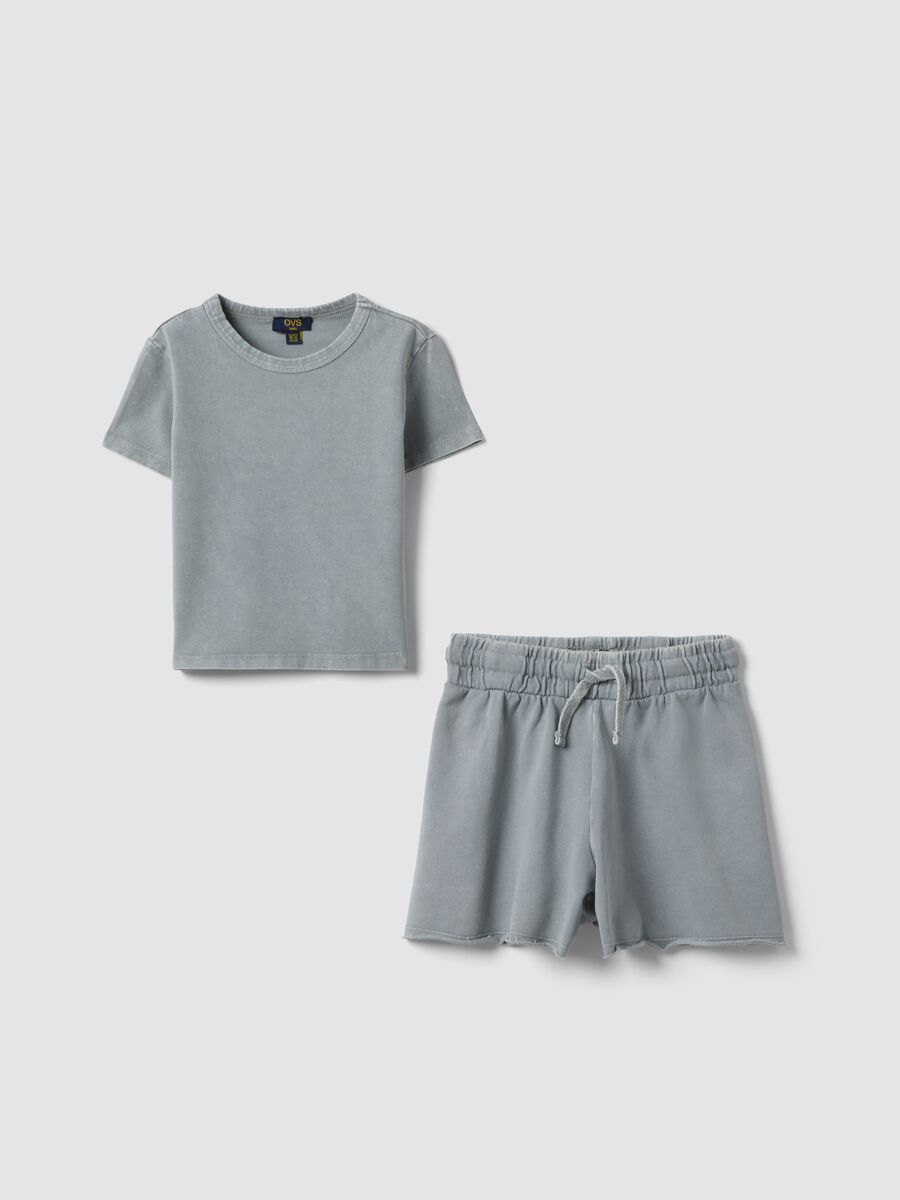 Grey stretch cotton set with T-shirt and shorts_3