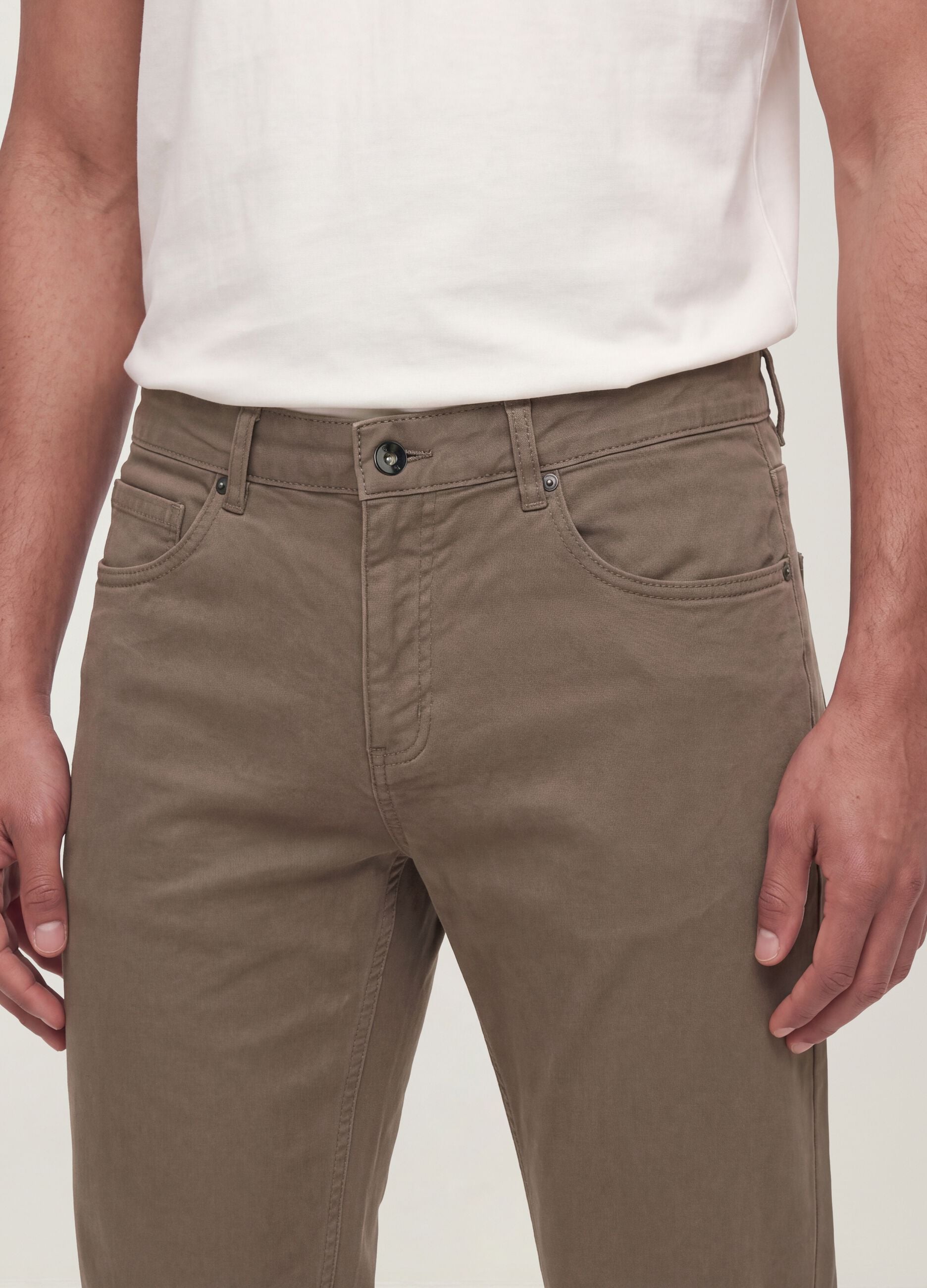 Brown slim-fit stretch cotton twill trousers