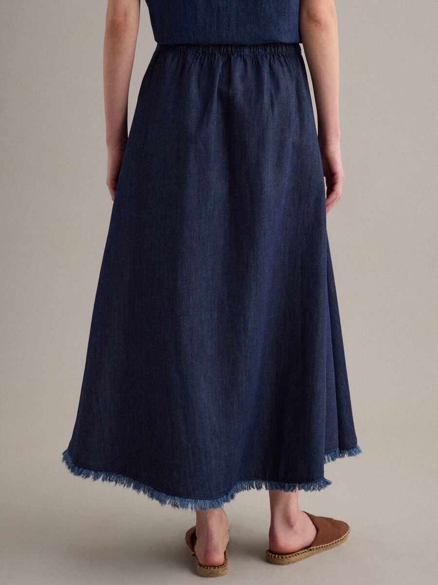 Gonna lunga blu in misto cotone, lino e viscosa_2