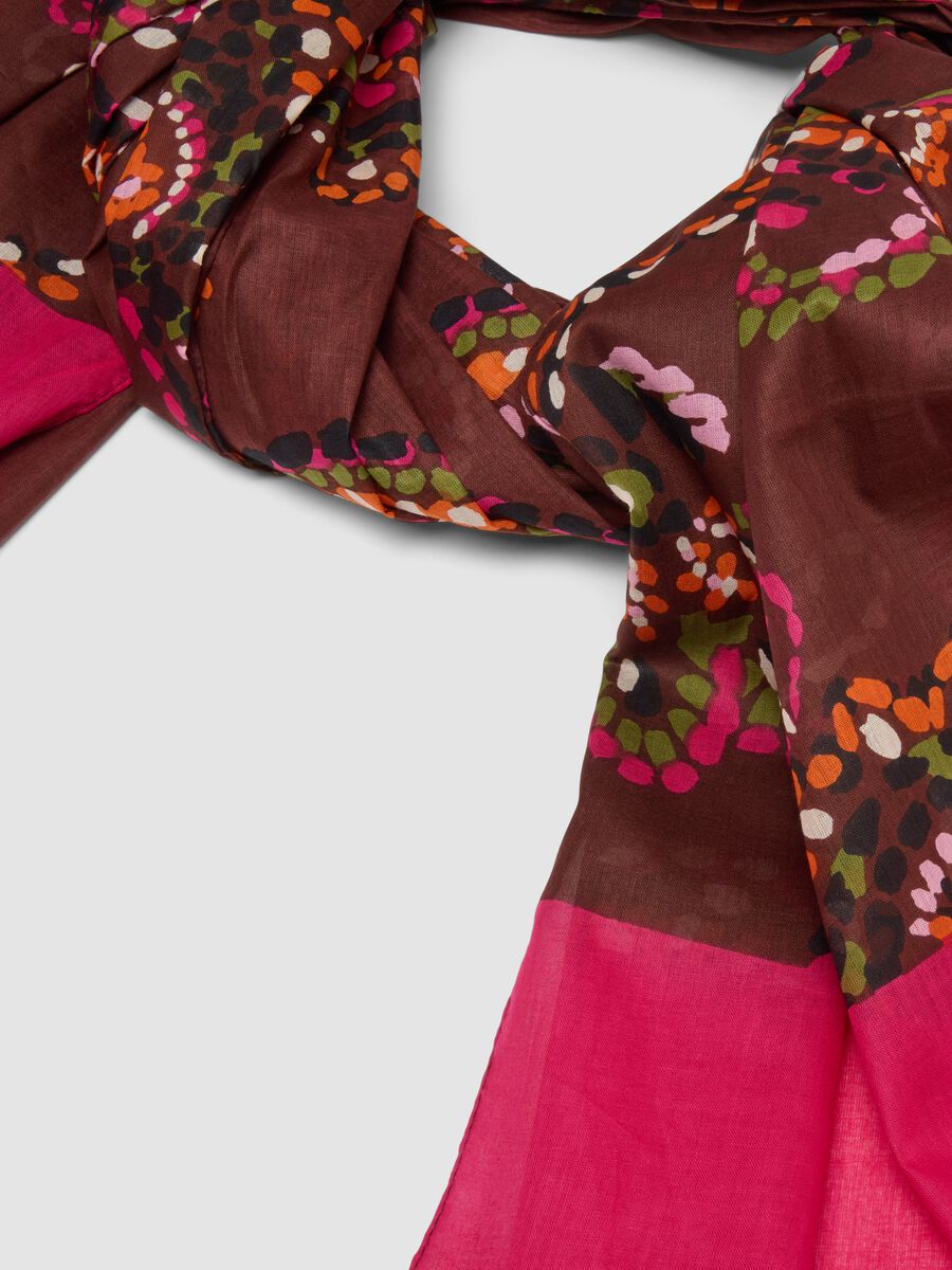 Foulard marrone e rosa in puro cotone con fantasia floreale_2