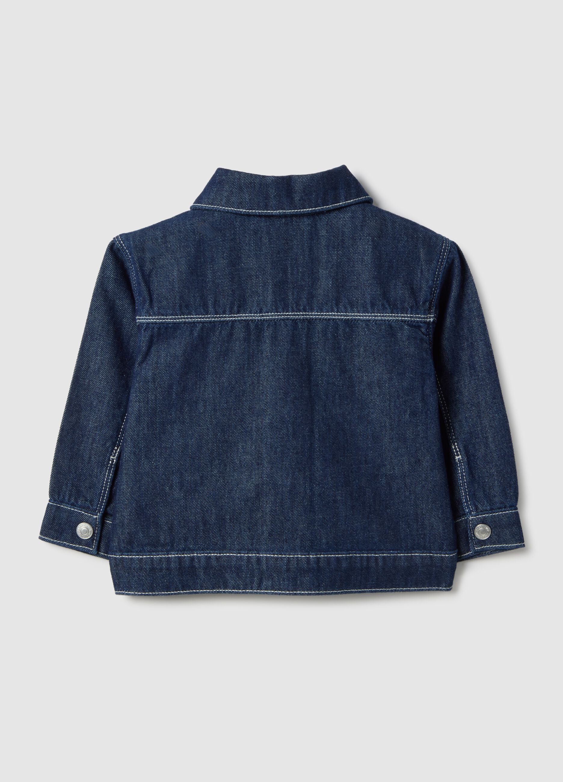 Blue regular fit pure cotton denim jacket with buttons for boy