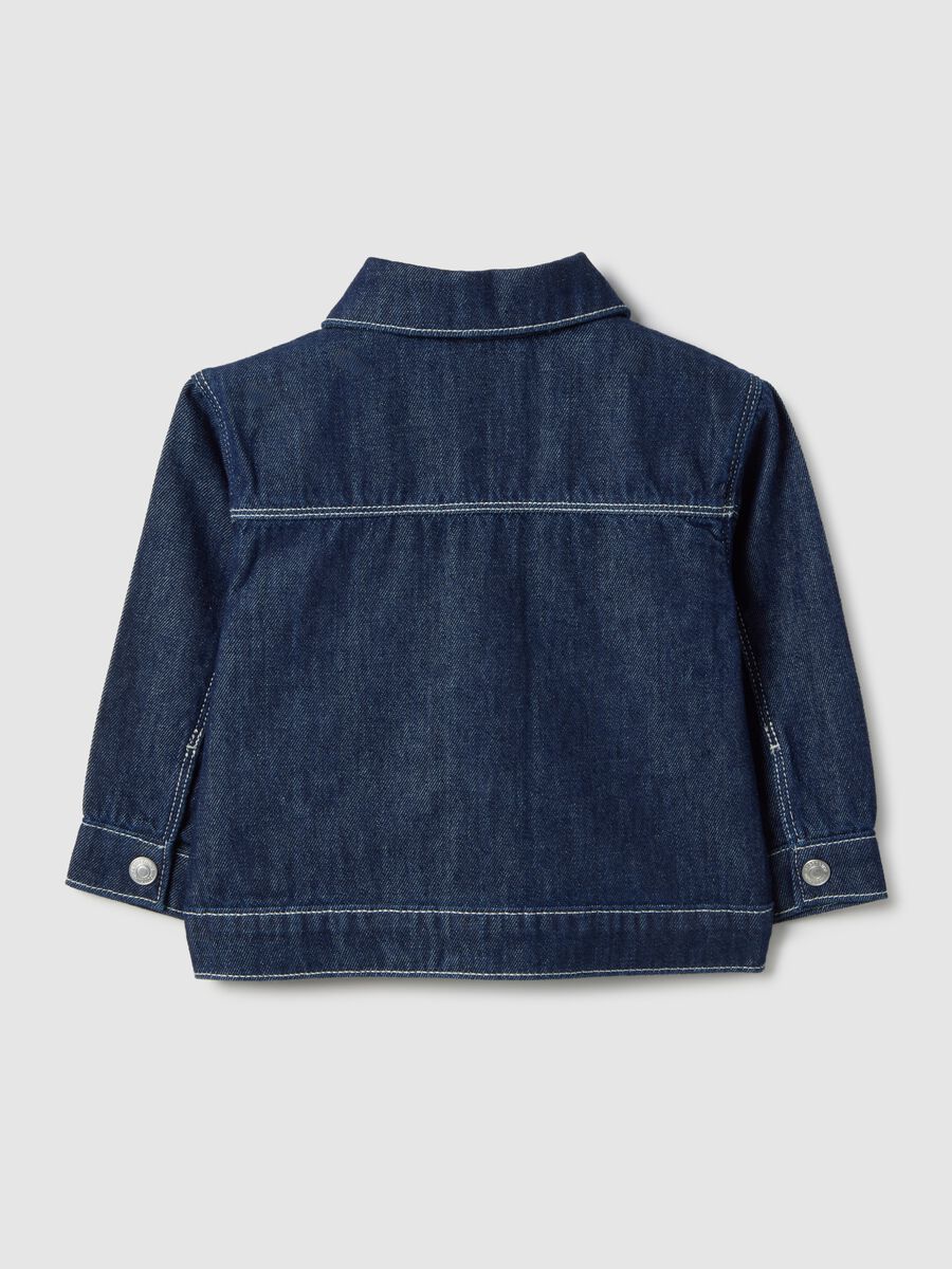 Giacca in puro cotone denim blu regular fit con bottoni per bimbo_1