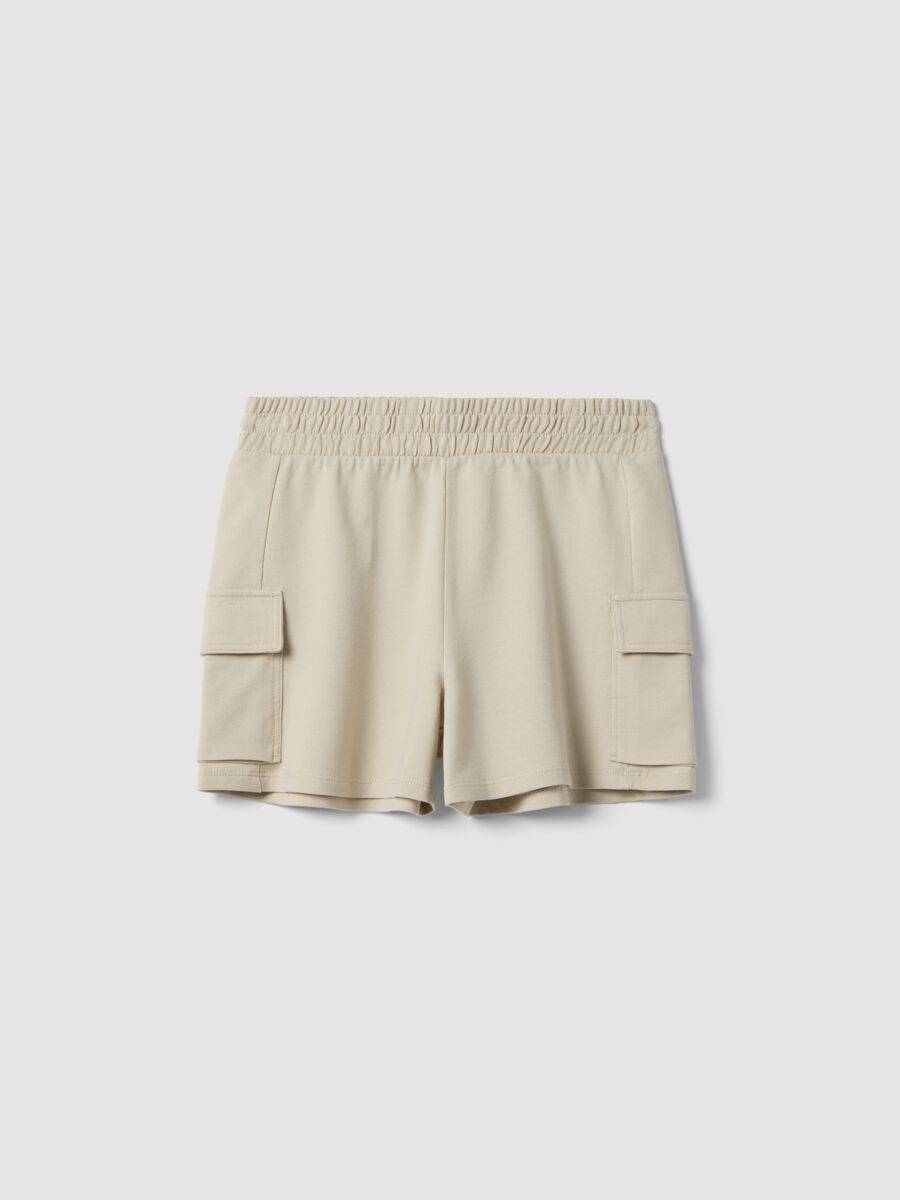 Girls' beige cotton-blend cargo shorts with relaxed fit_3