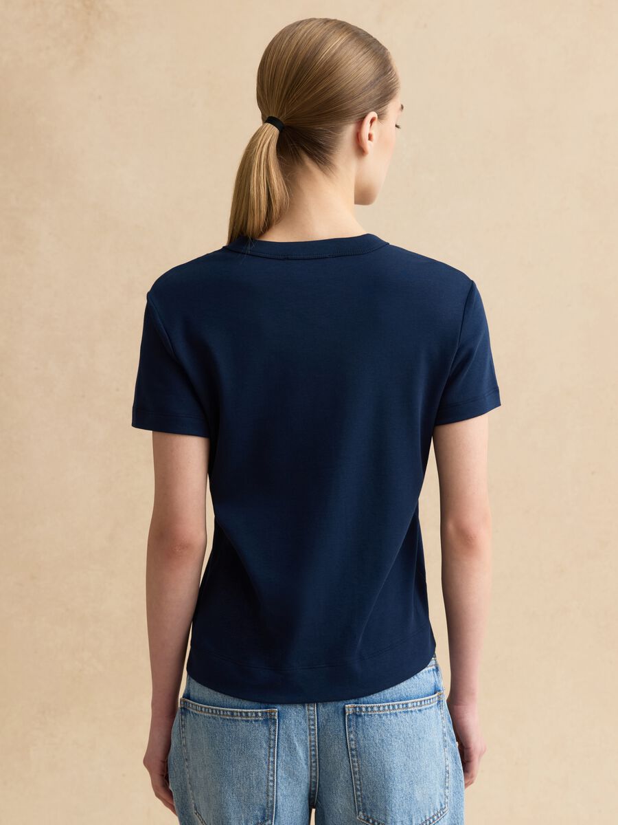 Regular fit blue cotton blend short sleeve t-shirt_3
