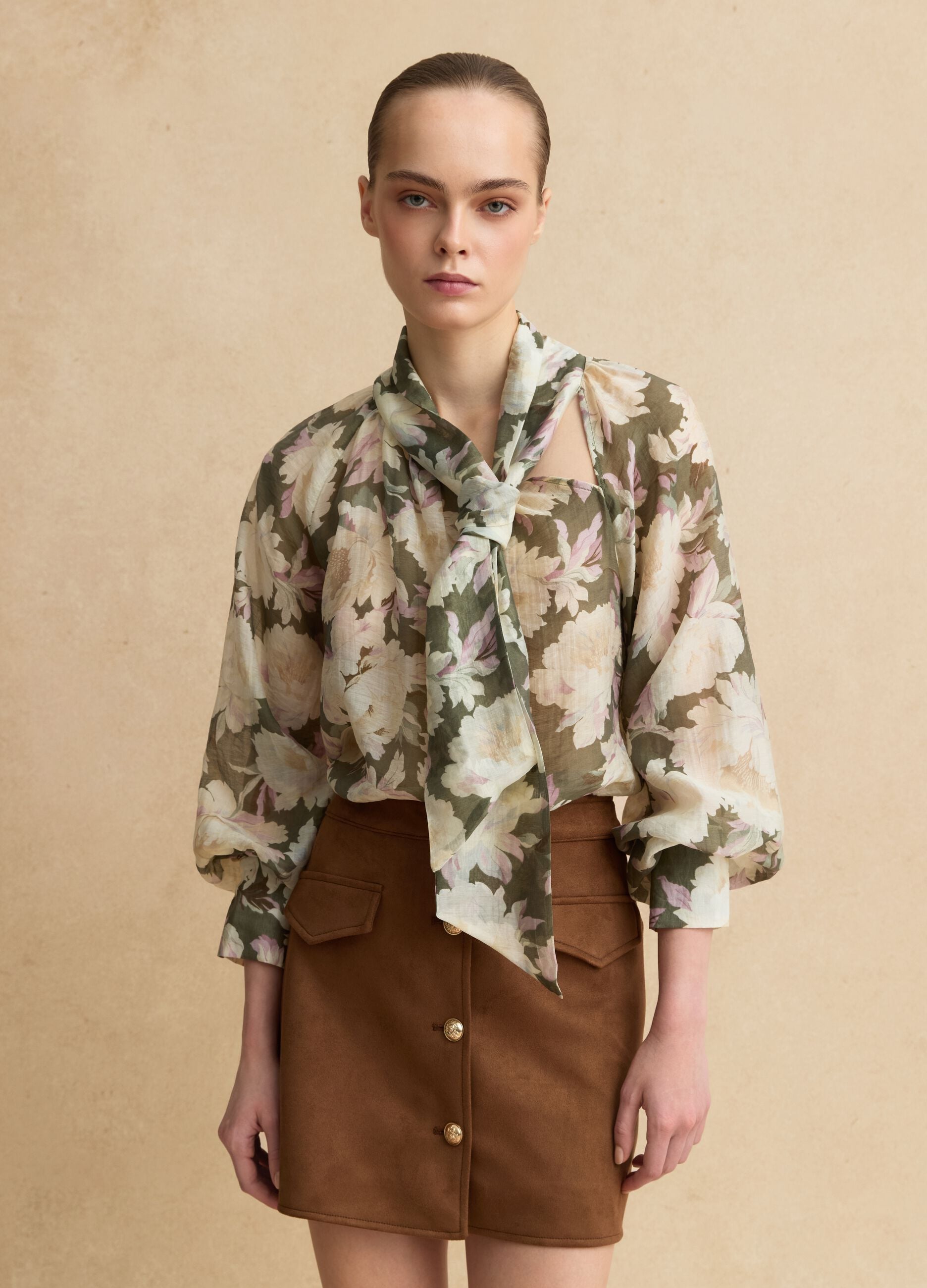 Multicoloured Lyocell blend regular fit shirt with floral patterns