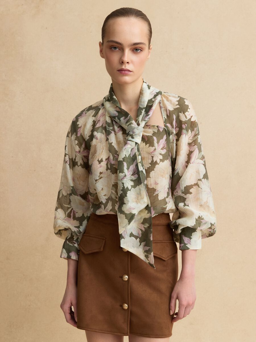 Multicoloured Lyocell blend regular fit shirt with floral patterns_0