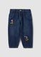 Blue cotton-viscose blend jeans with Mickey print, baggy fit for baby boy_0