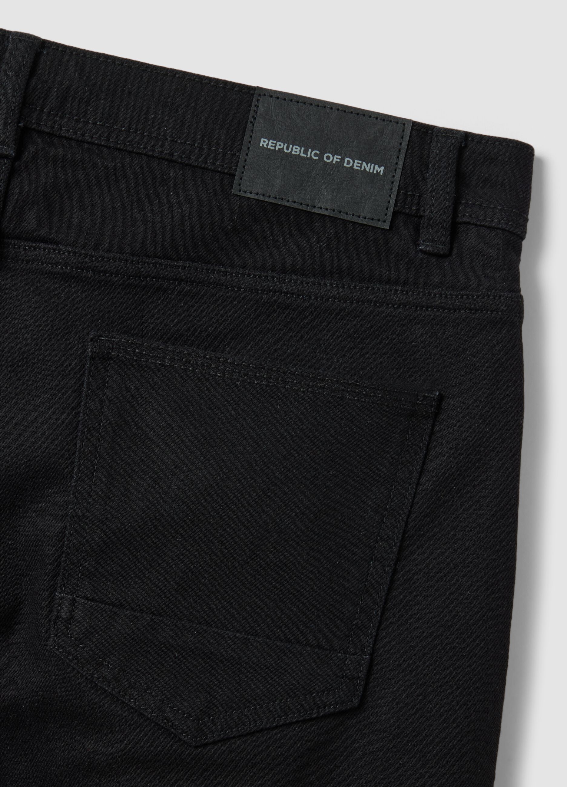 Black slim-fit stretch cotton denim Bermuda shorts