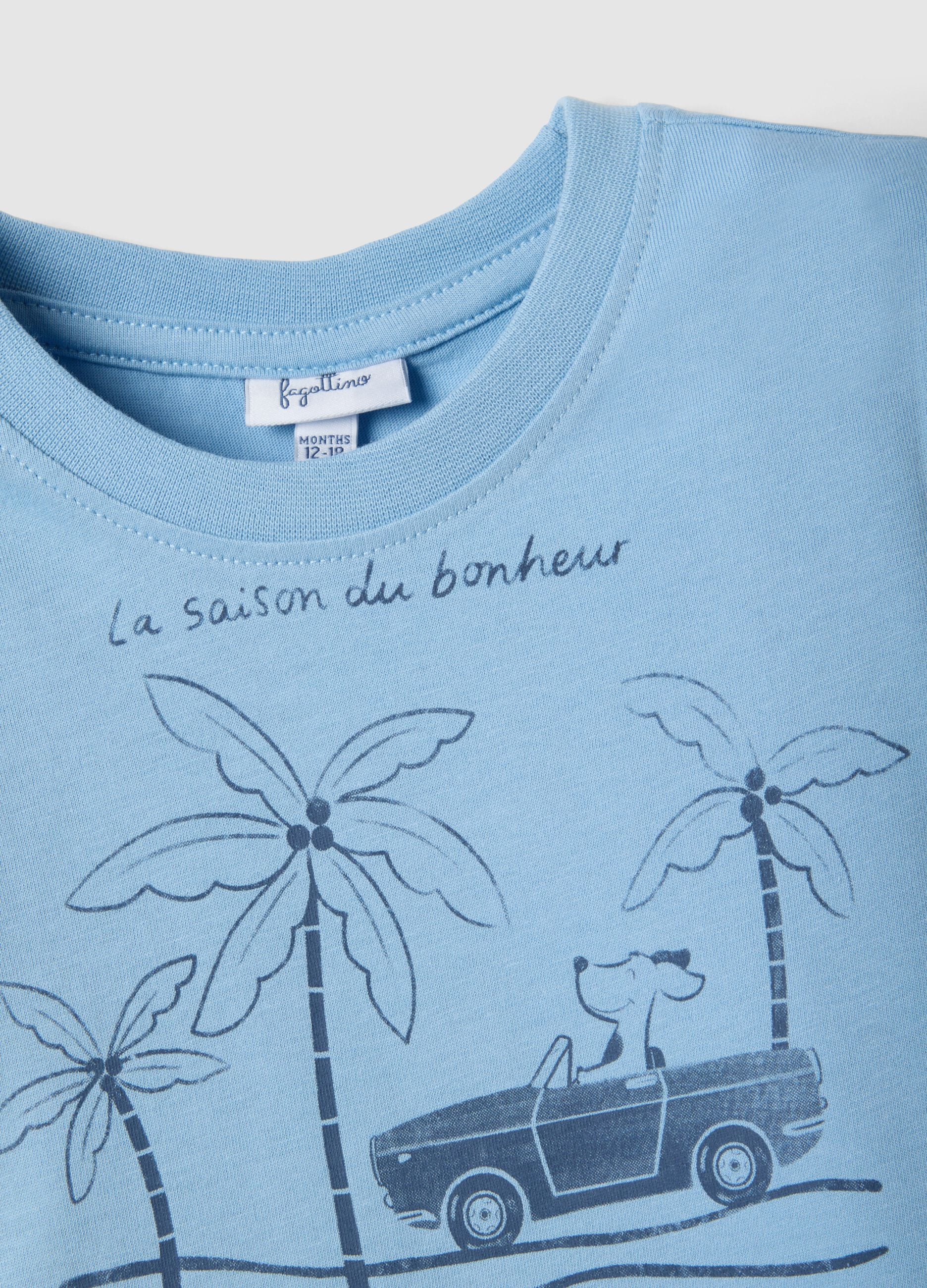 Blue pure cotton kids' T-shirt regular fit with print