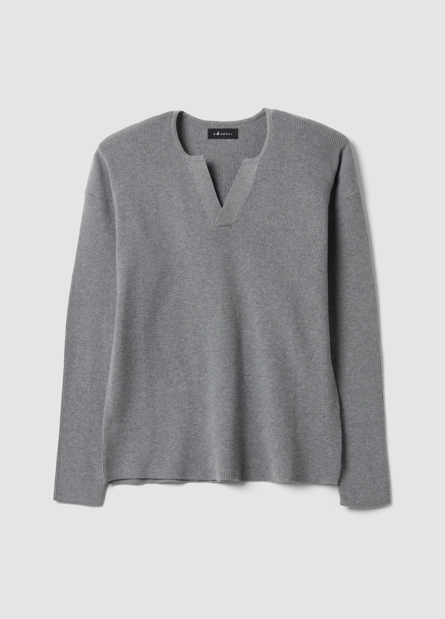 Grey cotton-blend Henley neck top, regular fit