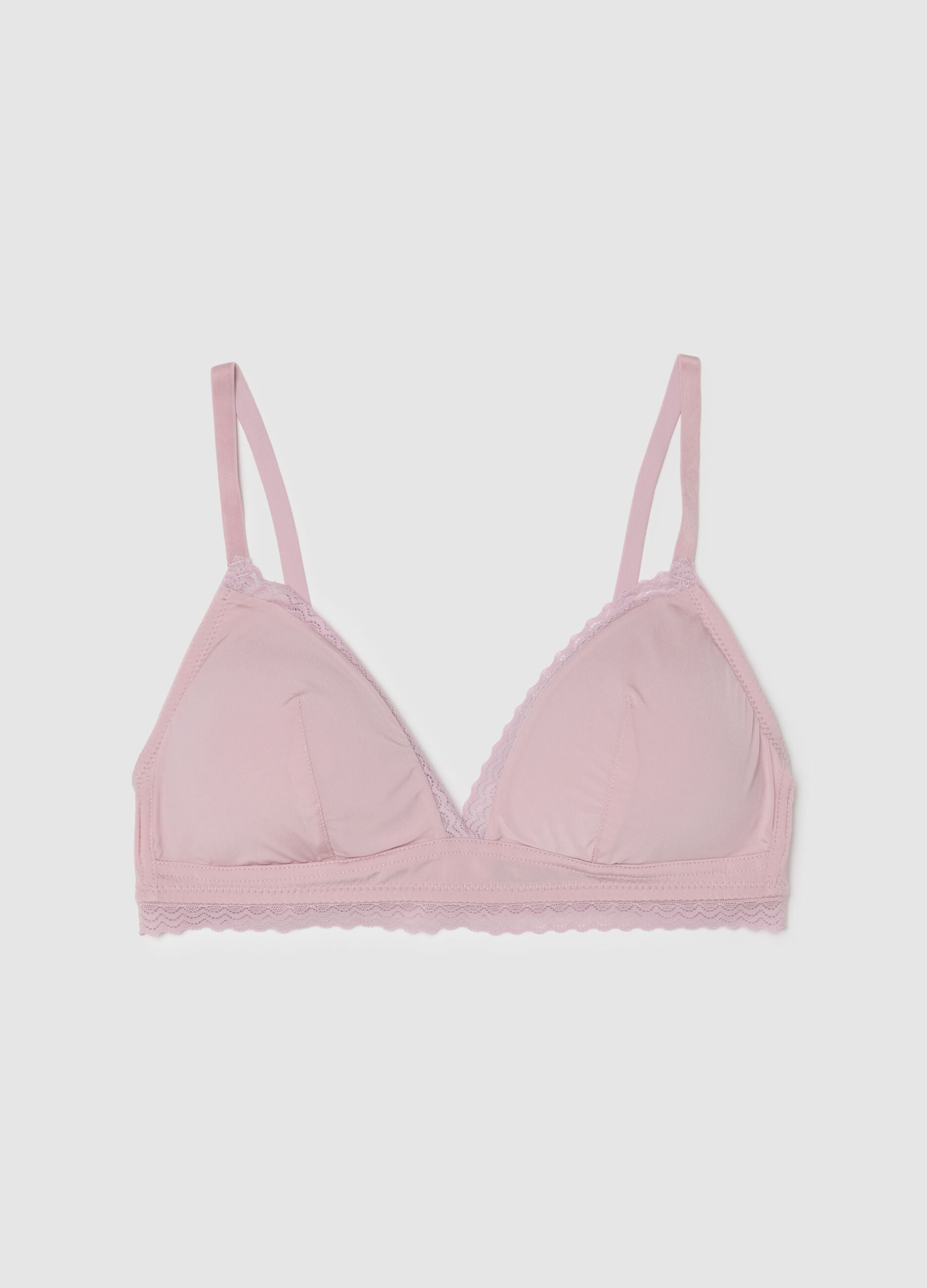 Pink triangle bra with lace and thin straps