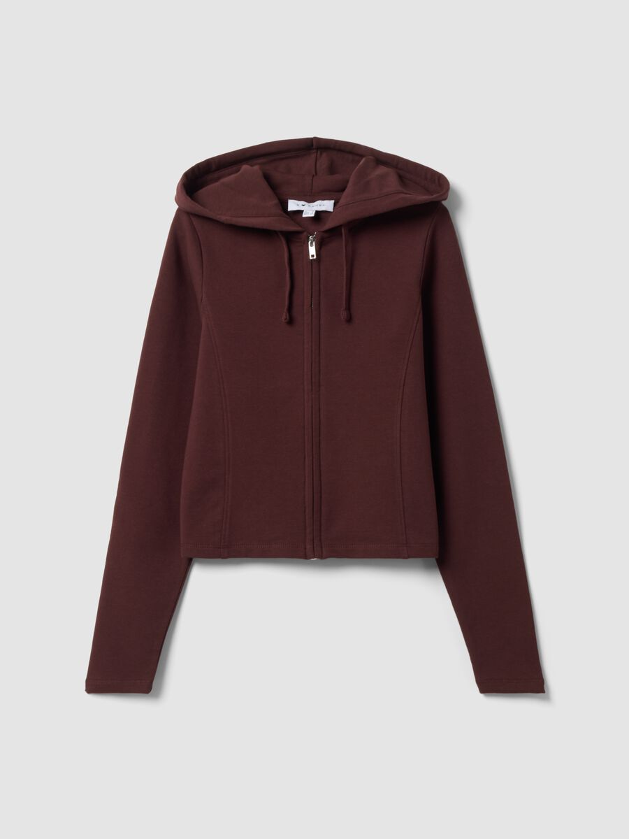Felpa full zip marrone in puro cotone con cappuccio fitted_0