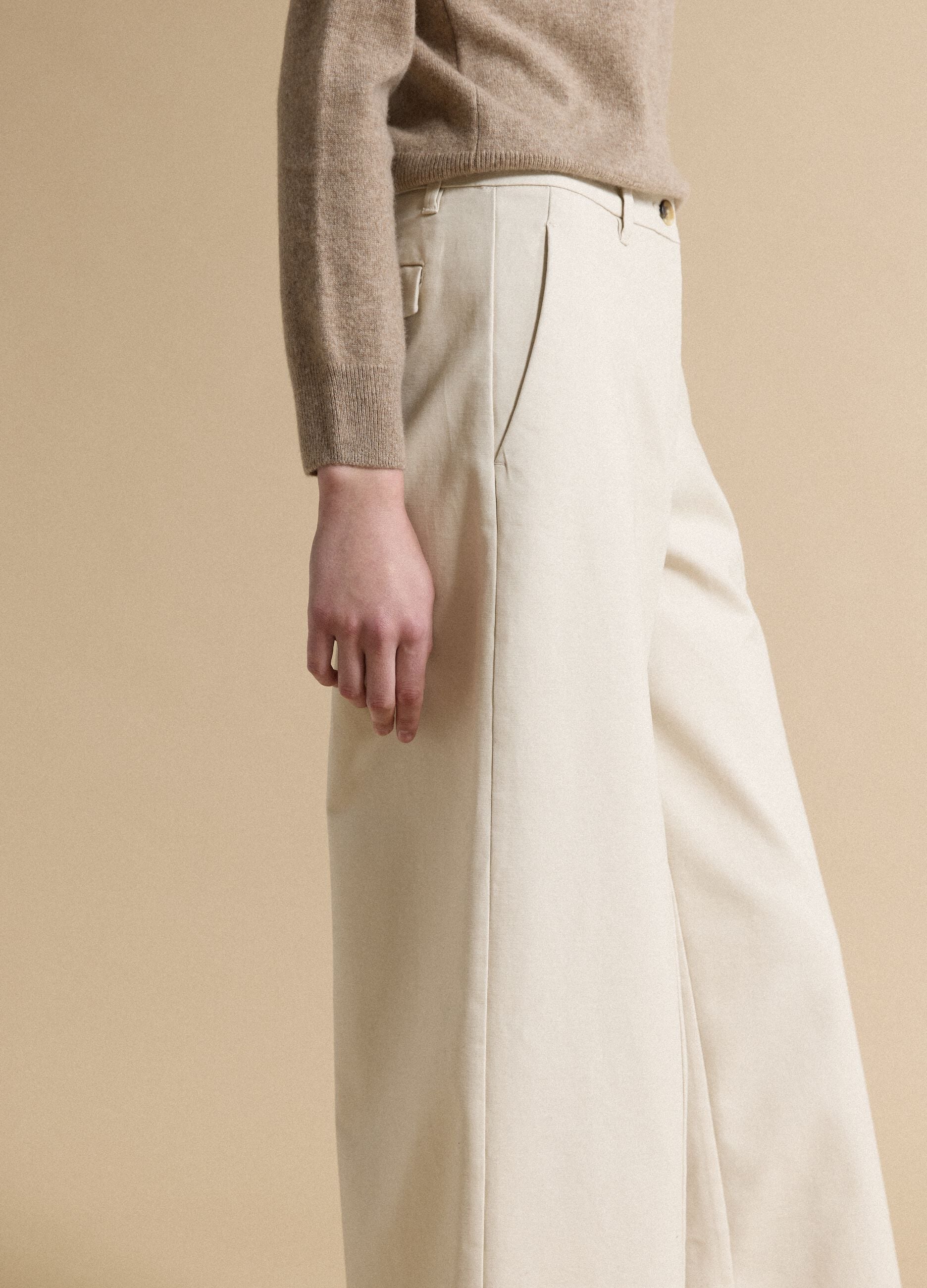 Beige flared stretch cotton trousers