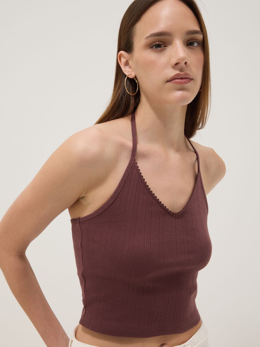 Short brown pure cotton tank top_0