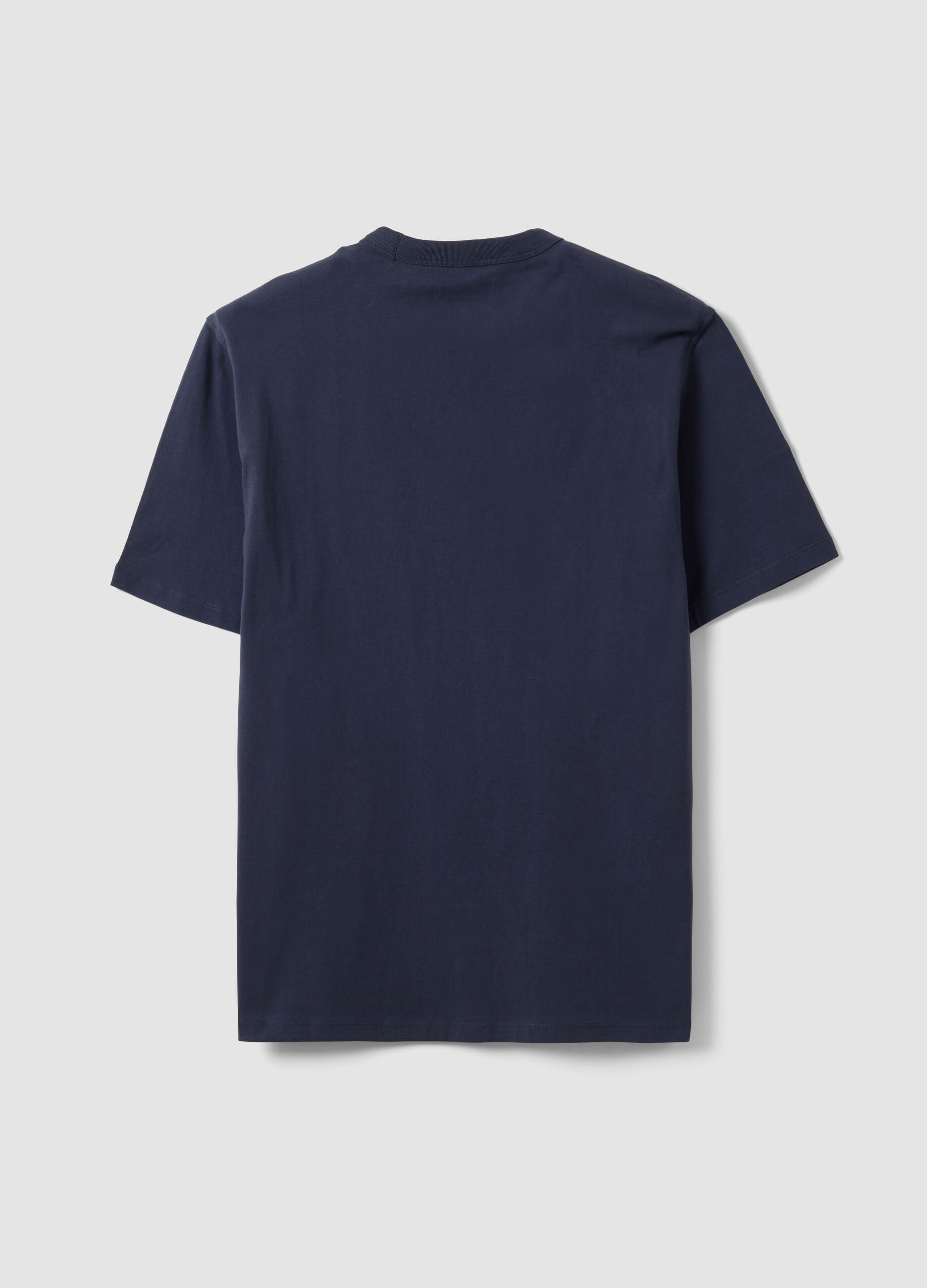 Blue pure cotton crew-neck T-shirt, relaxed fit