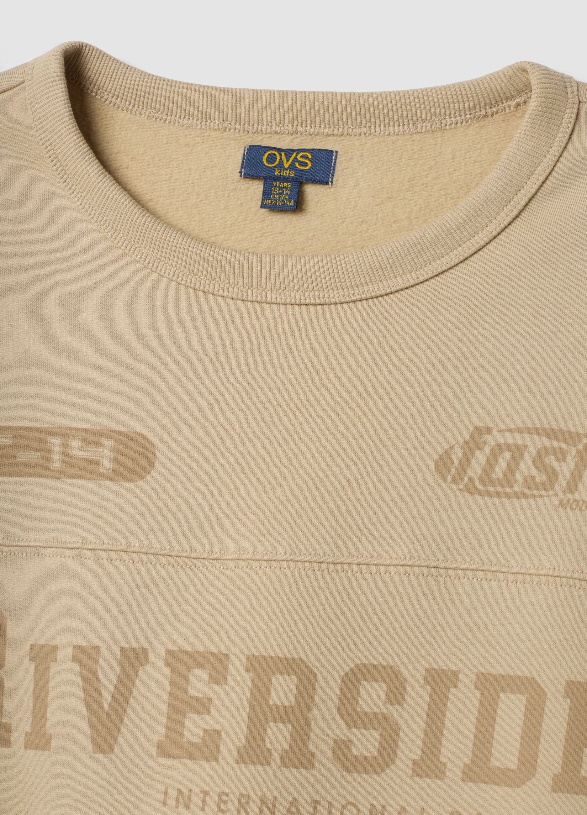 Beige organic cotton crew-neck sweatshirt