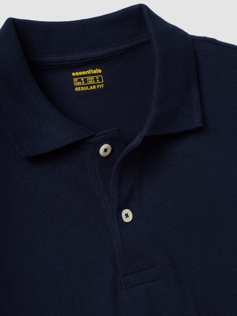 Blue pure cotton piqu&eacute; polo shirt with classic collar and regular fit_6