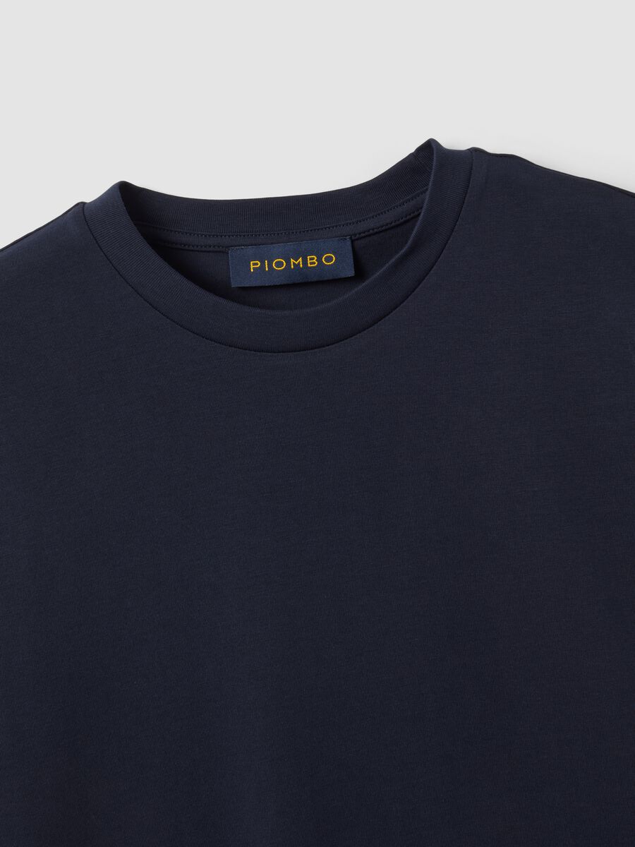 Blue pure cotton crew-neck T-shirt, regular fit_2