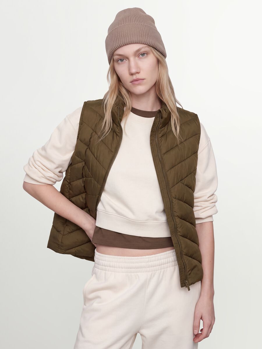 Green Ultralight Quilted Gilet with Zip and High Neck_0