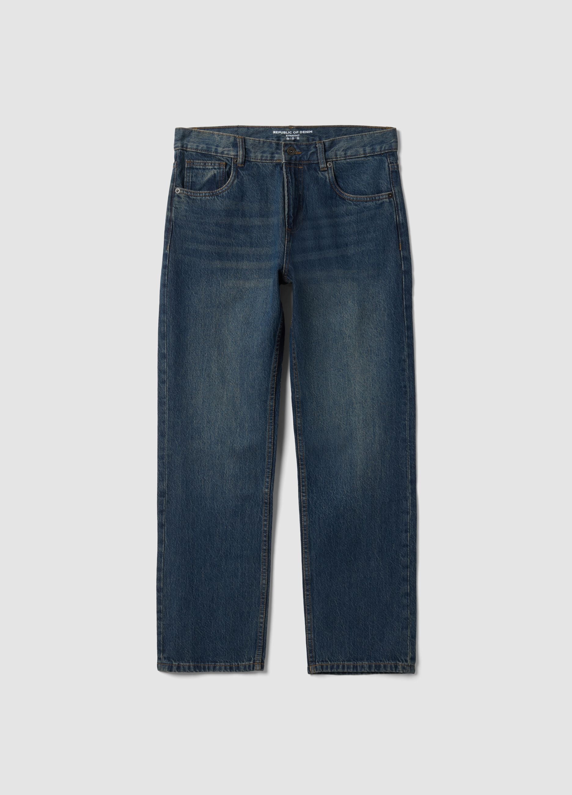 Blue denim straight-fit jeans in pure cotton