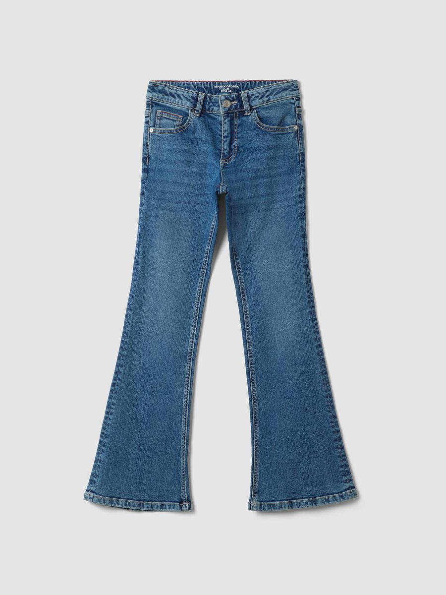 Girls&rsquo; blue flared stretch-cotton jeans_3
