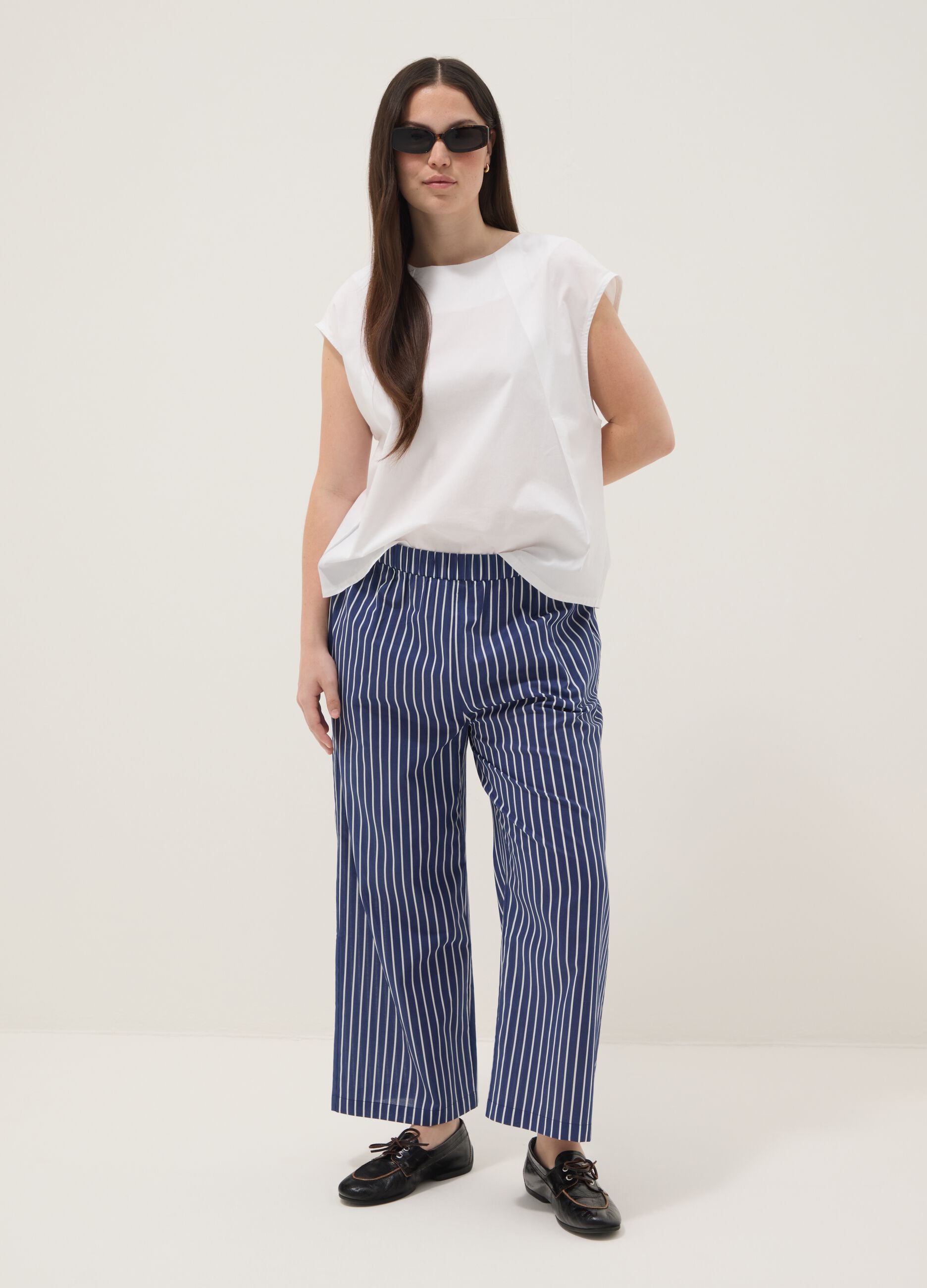 Blue striped pure cotton trousers