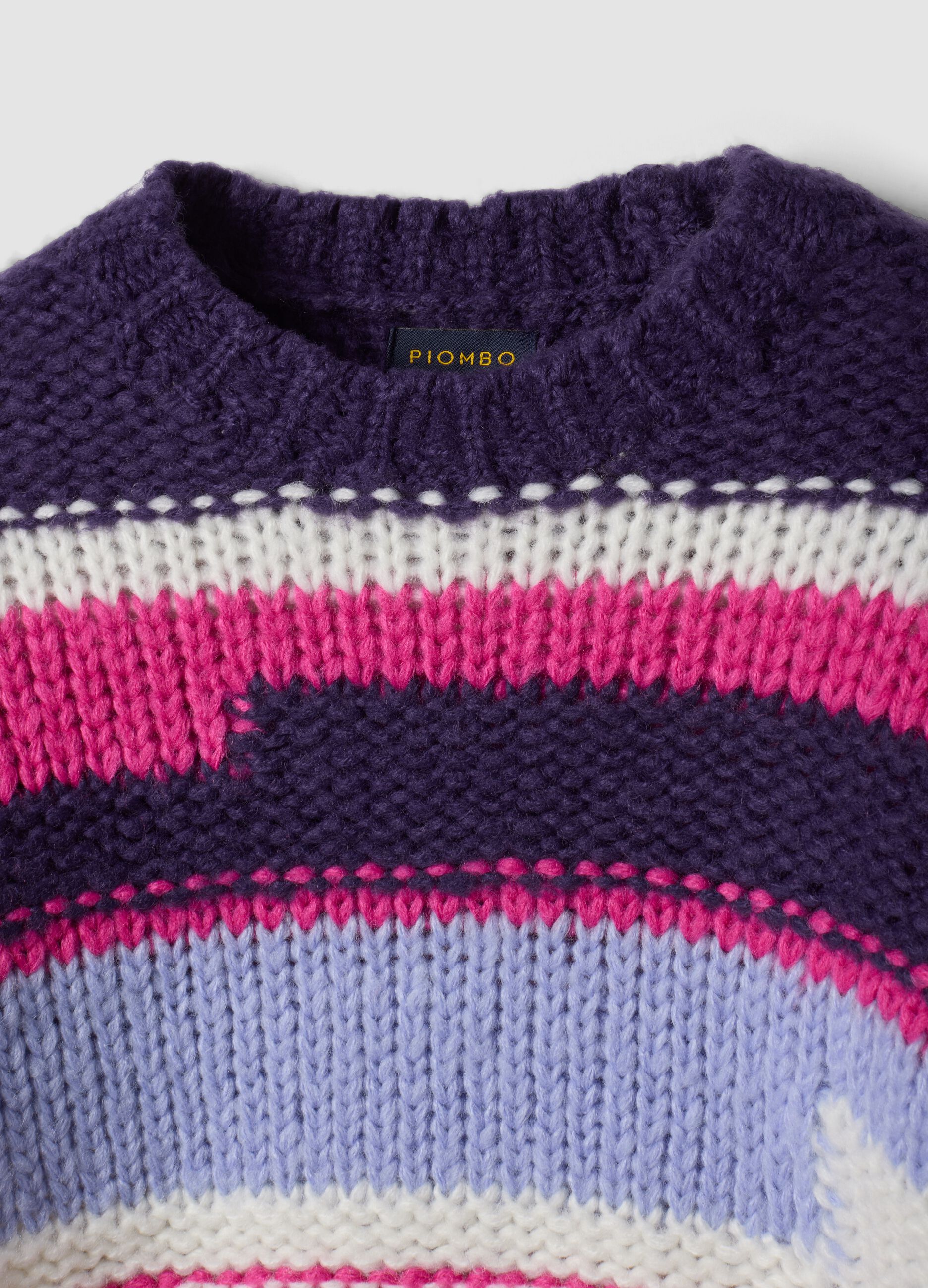 Purple striped crew-neck jumper, regular fit