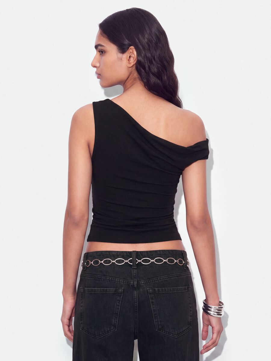 Top nero asimmetrico monospalla in viscosa elasticizzata slim fit_2