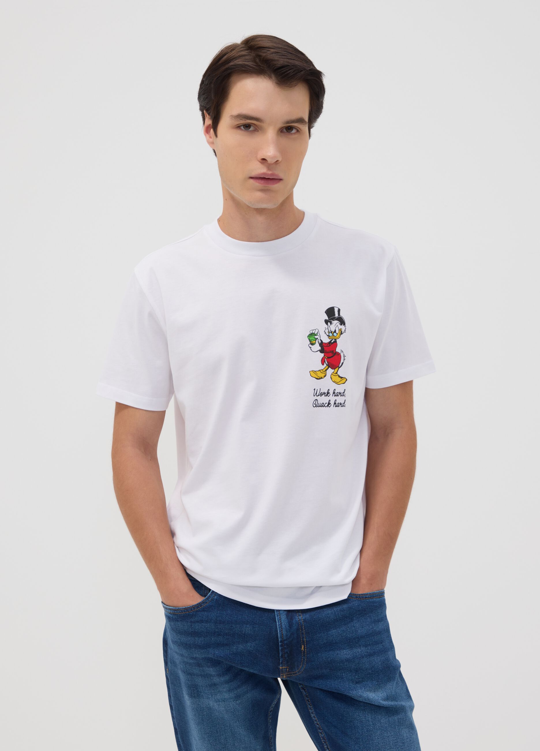 White pure cotton T-shirt with Disney print