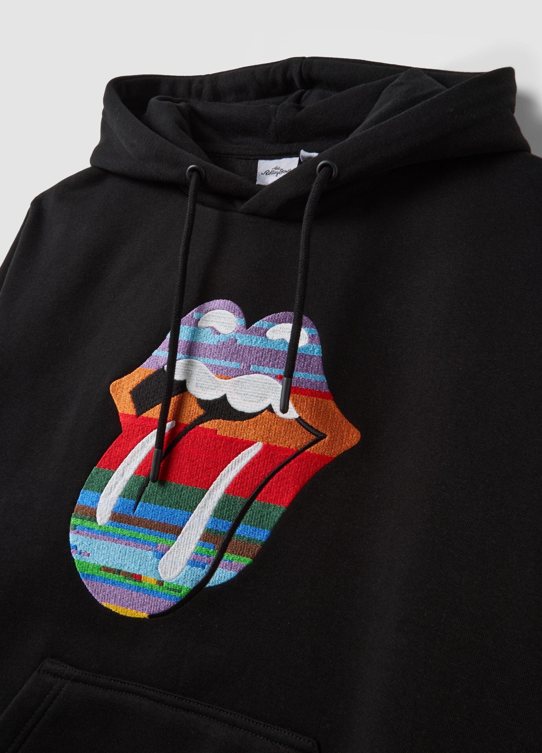 Black cotton-blend hoodie with Rolling Stones print