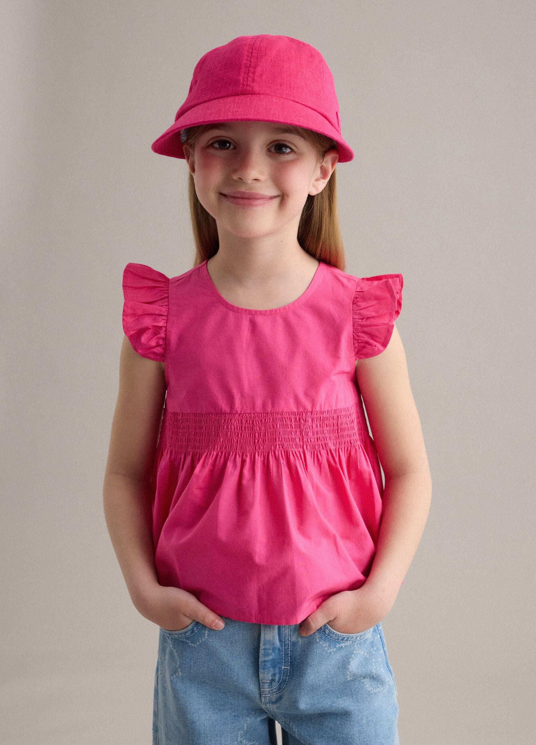 Pink pure cotton top with ruffles