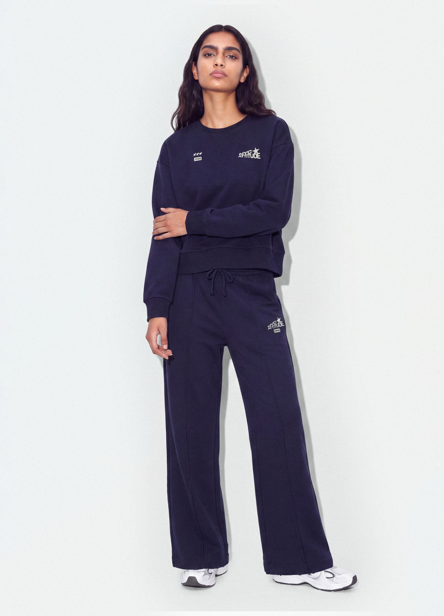 Blue cotton-blend crew-neck sweatshirt with print