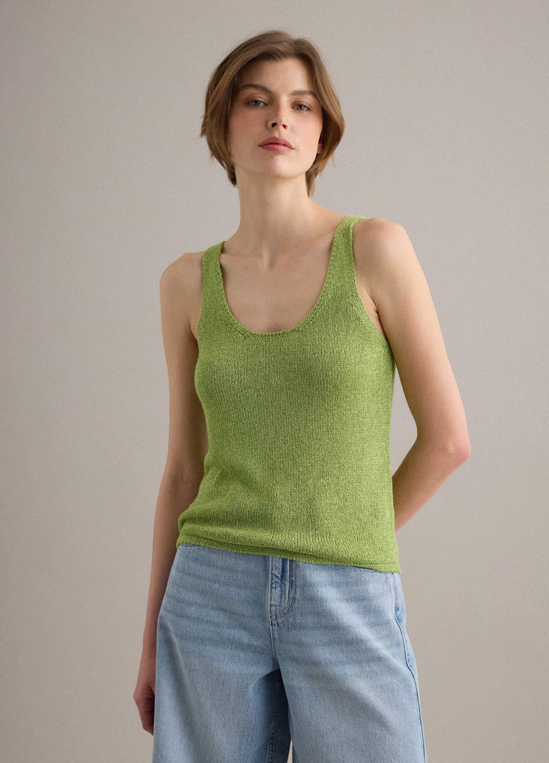 Green glitter viscose-blend tank top, regular fit