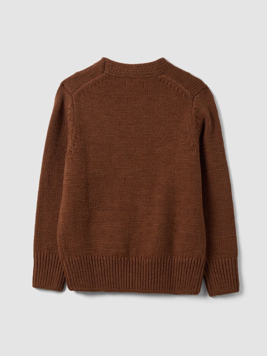 Brown wool-blend argyle crew-neck cardigan in an oversized fit_2