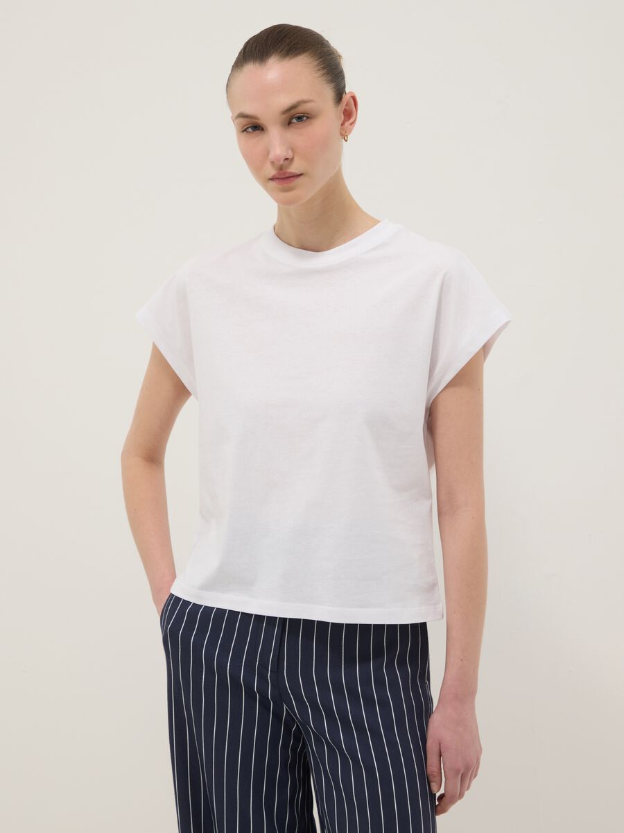 White short-sleeve fitted pure cotton T-shirt_0