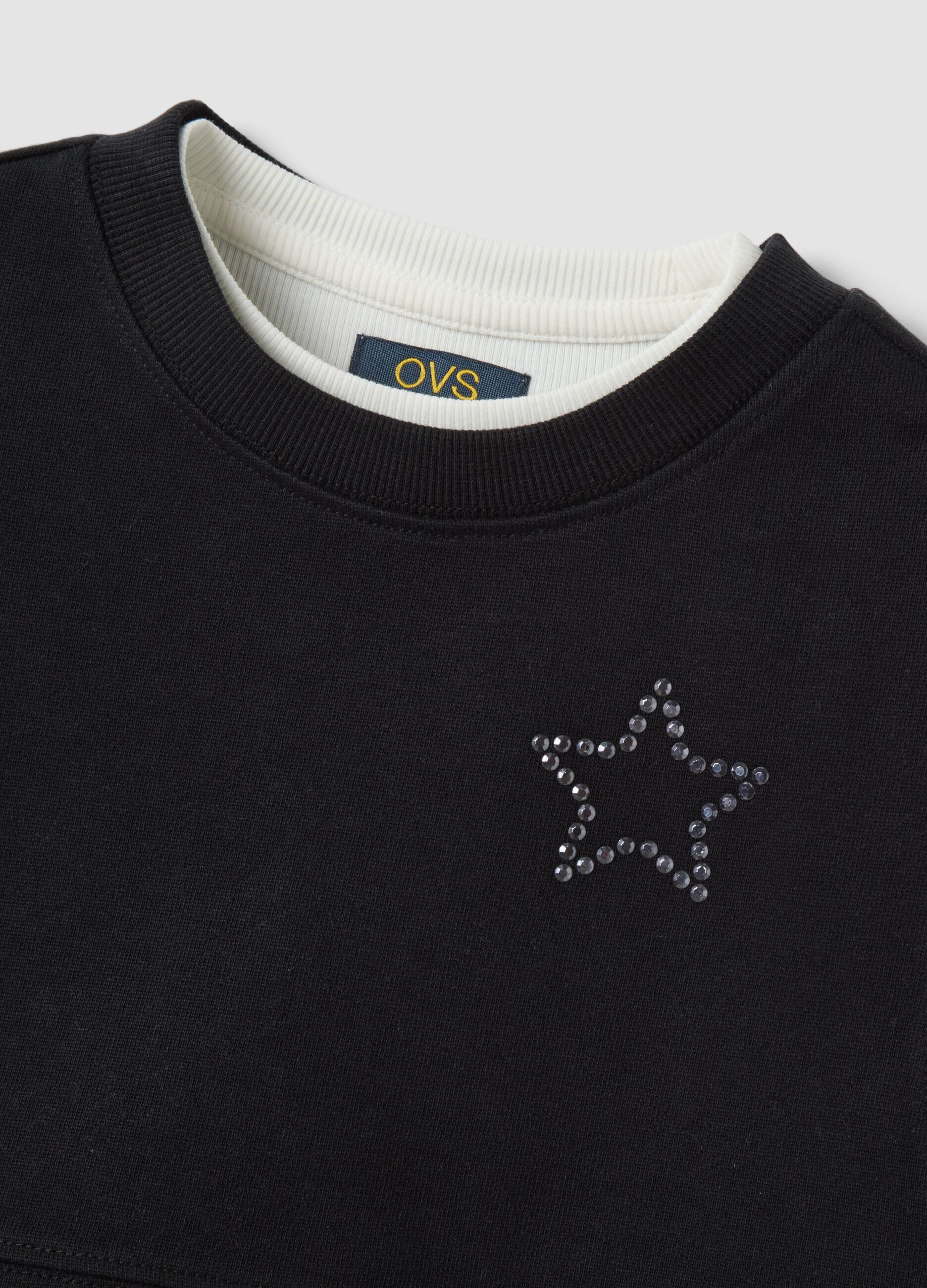 Black pure cotton layered crew-neck sweatshirt for girls