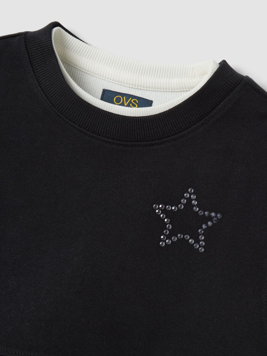 Black pure cotton layered crew-neck sweatshirt for girls_2