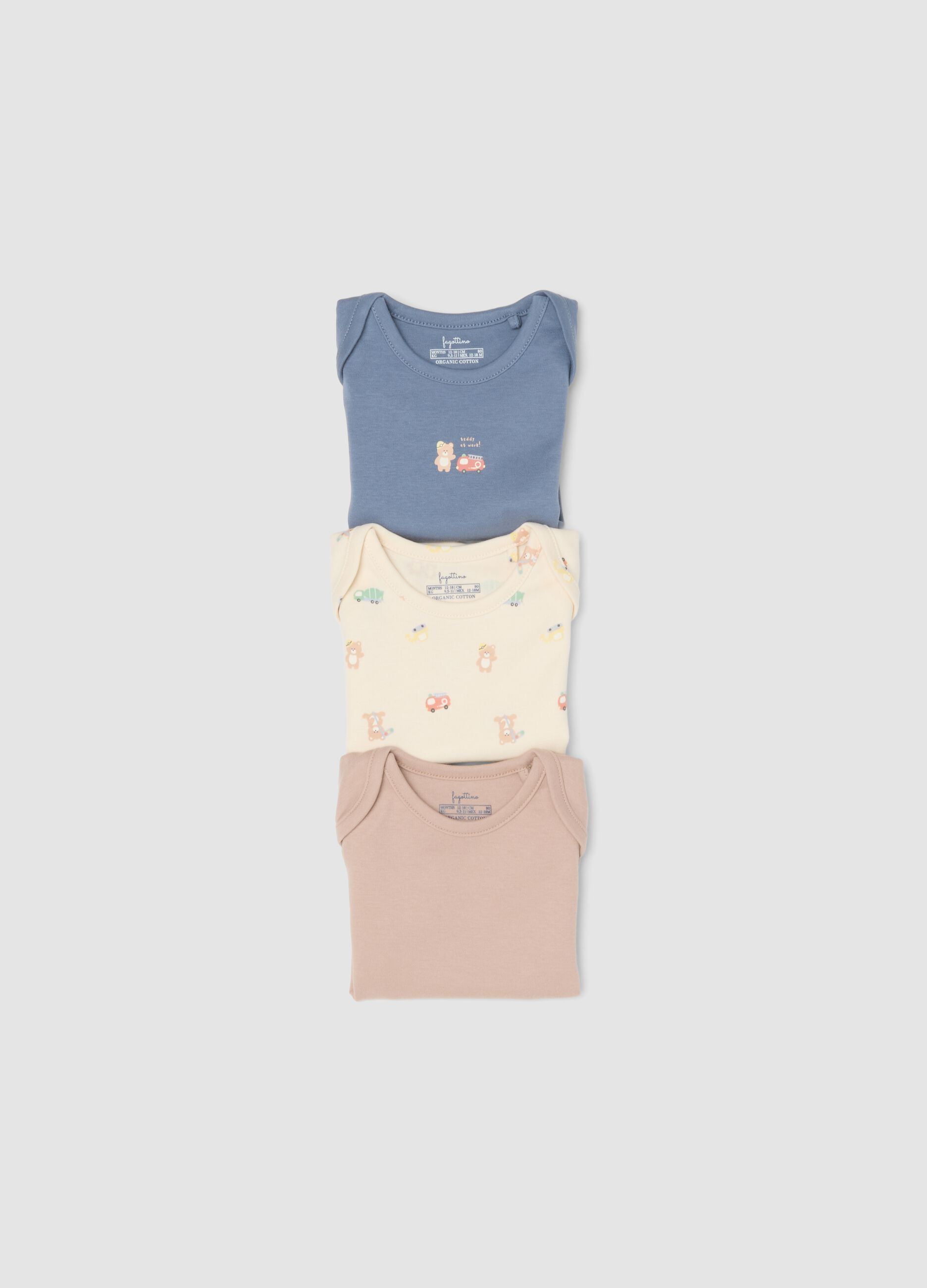 Pack of 3 Multicolour Short-Sleeve Organic Cotton Bodysuits for Babies