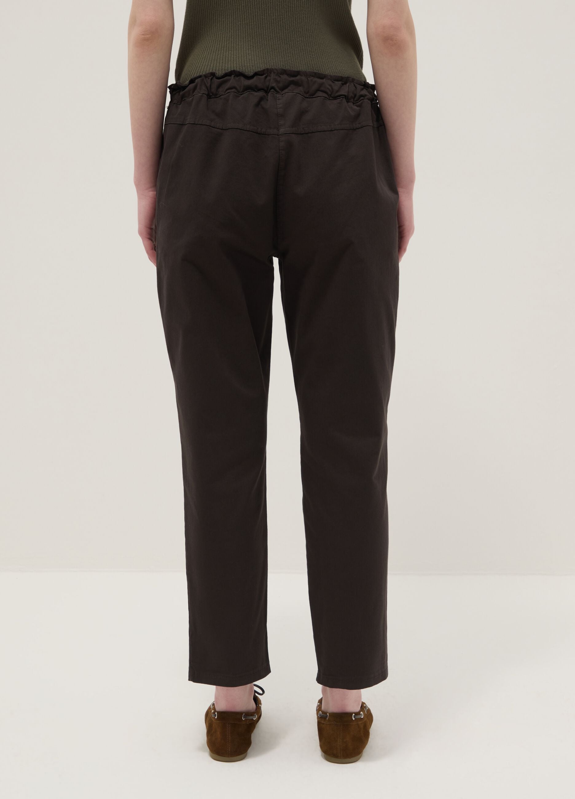 Brown stretch cotton regular fit trousers