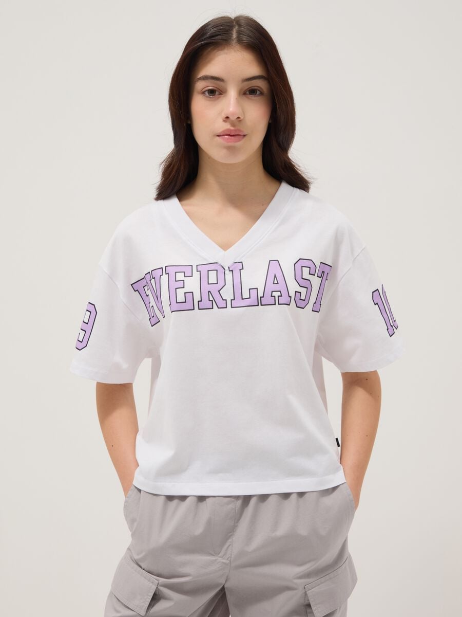 White pure cotton V-neck T-shirt_0