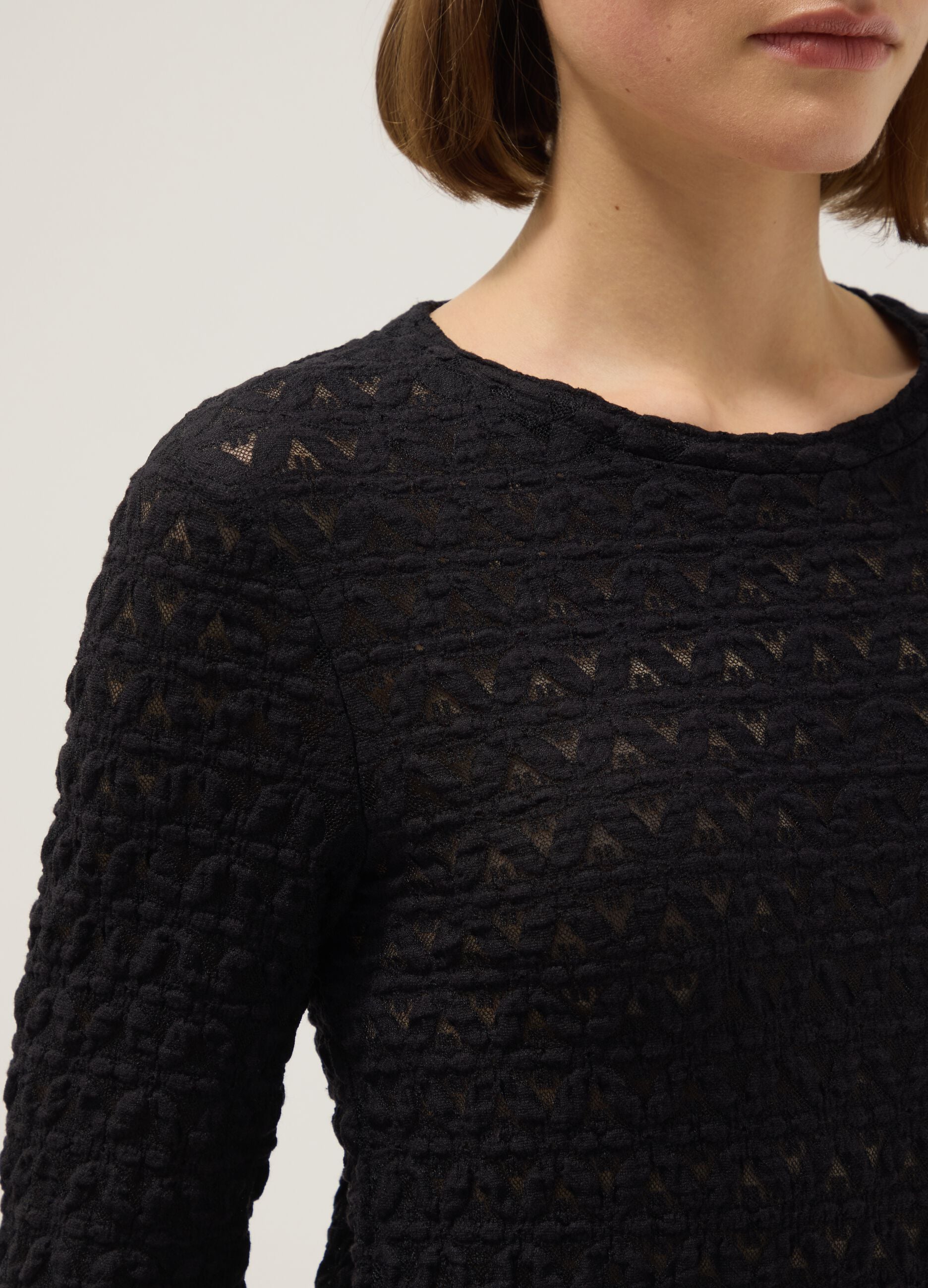 Black regular-fit cotton and viscose blend sweater with knitted texture