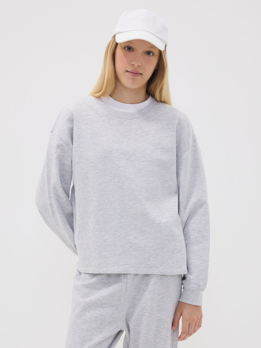 Girls&rsquo; grey 100% cotton sweatshirt with star, relaxed fit_0