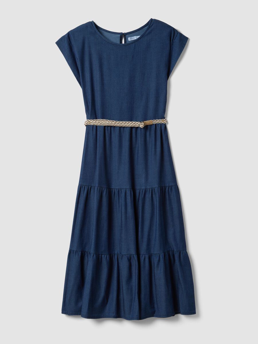 Blue midi dress in pure lyocell with braided belt_4