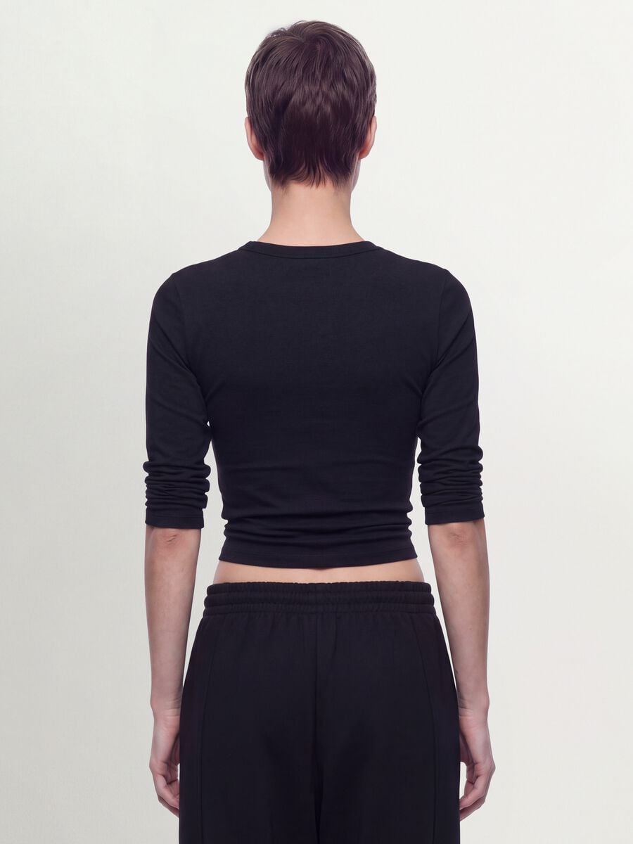 Black long-sleeved pure cotton jersey T-shirt, regular fit_3