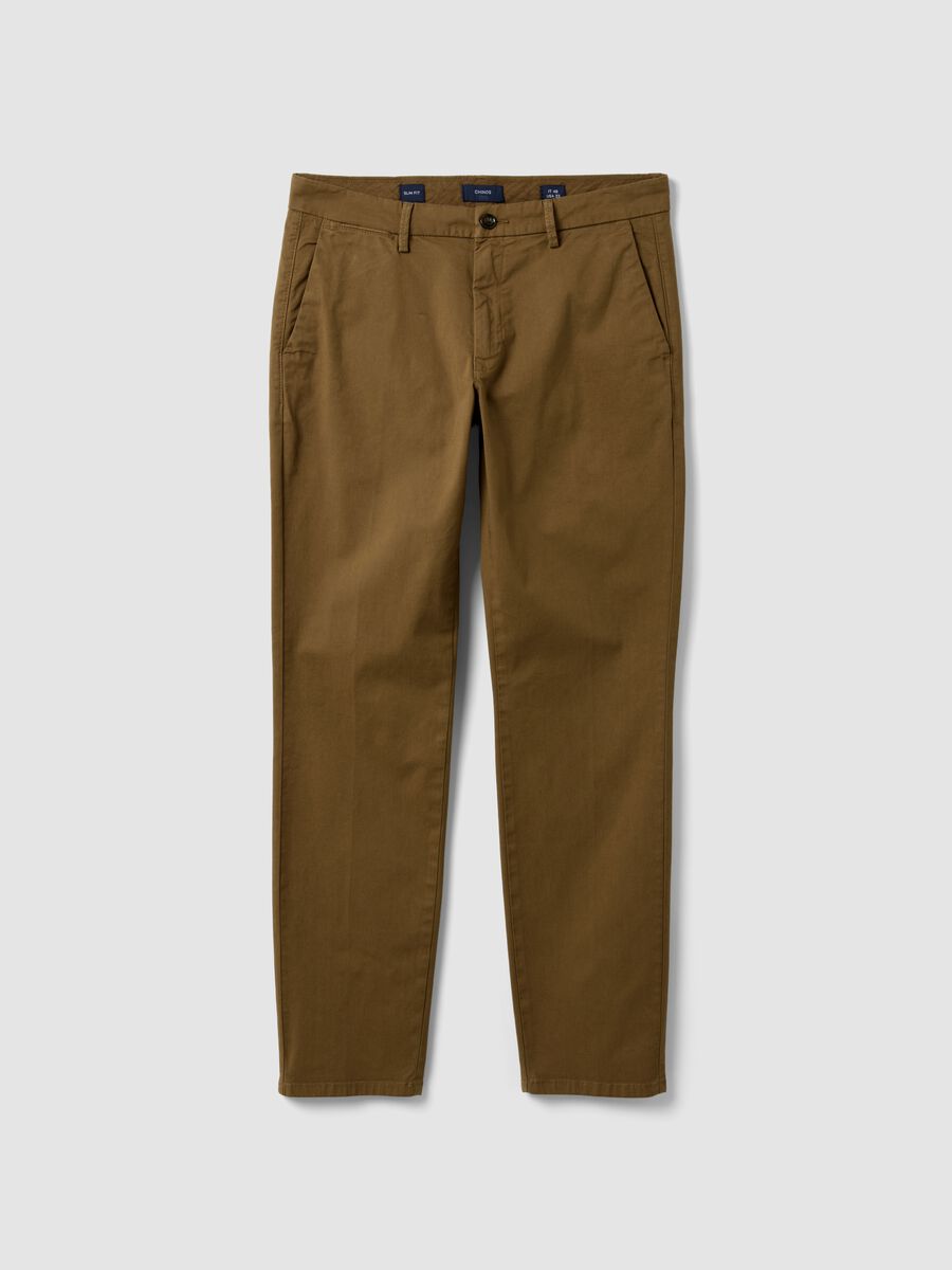 Pantaloni chino marroni in cotone elasticizzato slim fit_4